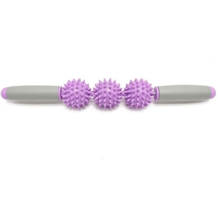 Spiky Ball Trigger Point Muscle Therapy Stick Roller Spikey Massage Wand Rolling,Roller Yoga Stick, PVCStick, Three Ball,Purple