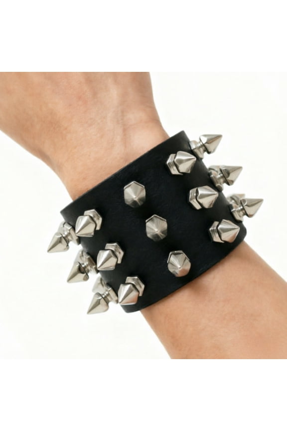 Spiky Bracelets Studded for Punk Rock for Men Women, Adjustable 2 Pcs