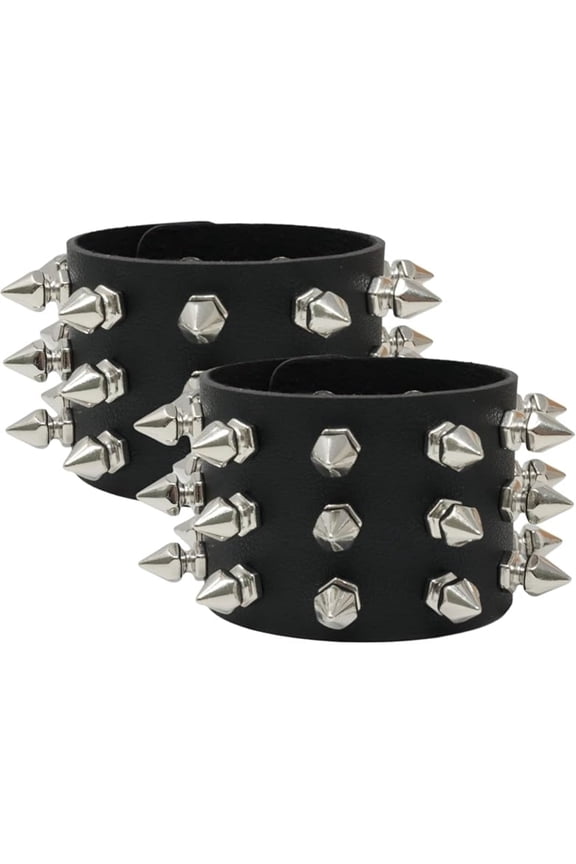 Spiky Bracelets Studded for Punk Rock for Men Women, Adjustable 2 Pcs