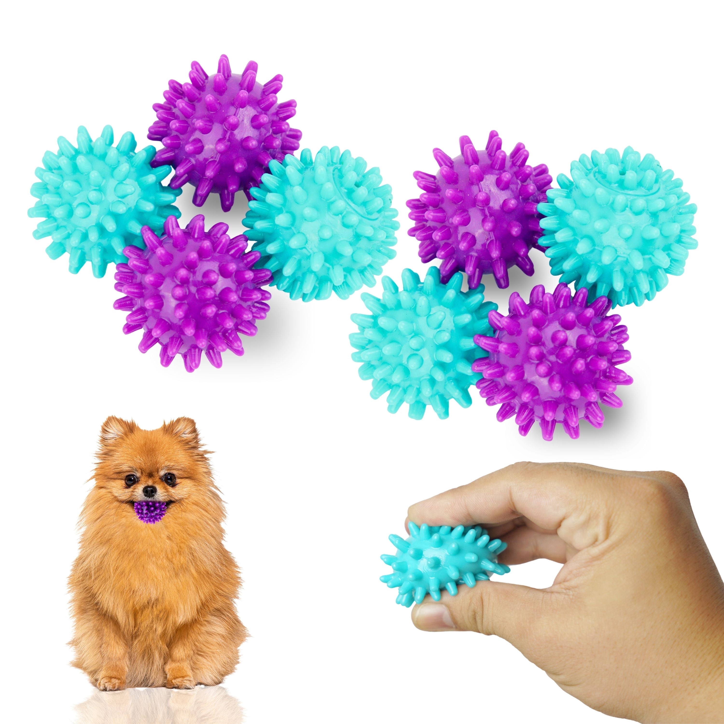 Petite Paws Spiky Squeaky Dog Balls for Small Dogs — 1.8 inch, 8-Pack — Interactive Fetch Toy with Teeth-Cleaning Nubs