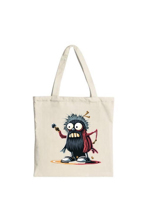 Spiky - Haired Cartoon Character Tote Bag - Colorful Striped Design Perfect for Shopping Travel & Parties - Reusable Canvas Bag