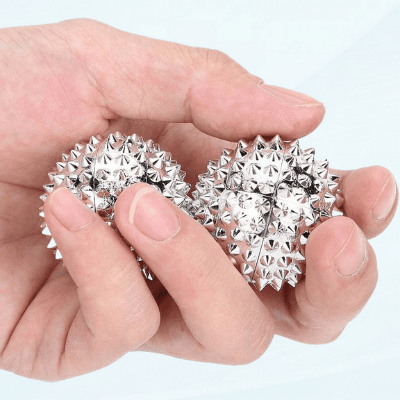 Spiky Massage Ball, Magnetic Massage Silver Ball 1 Pair, Hand Acupuncture Ball Massage for Adult and Kid, Hand Exercise Squeeze Balls for Pain Pressure and Stress Relief