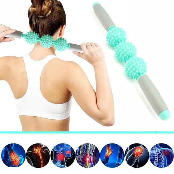 Spiky Massage Ball Stick Roller EVA Foam Green Trigger Point Massager for Back Foot Arm Neck Muscle Relaxation