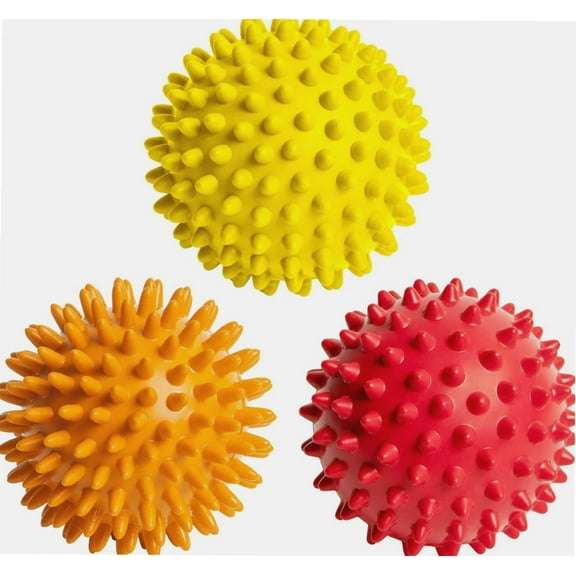 Spiky Massage Balls for Feet, Back, Hands, Muscles - Firm, Medium and Soft Spiked Massager Rollers for Plantar Fasciitis, Exercise, Neuro-Balance, Physical Therapy, 3-inch