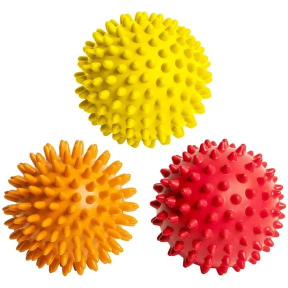Spiky Massage Balls for Feet, Back, Hands, Muscles - Firm, Medium and Soft Spiked Massager Rollers for Plantar Fasciitis, Exercise, Neuro-Balance, Physical Therapy, 3-inch