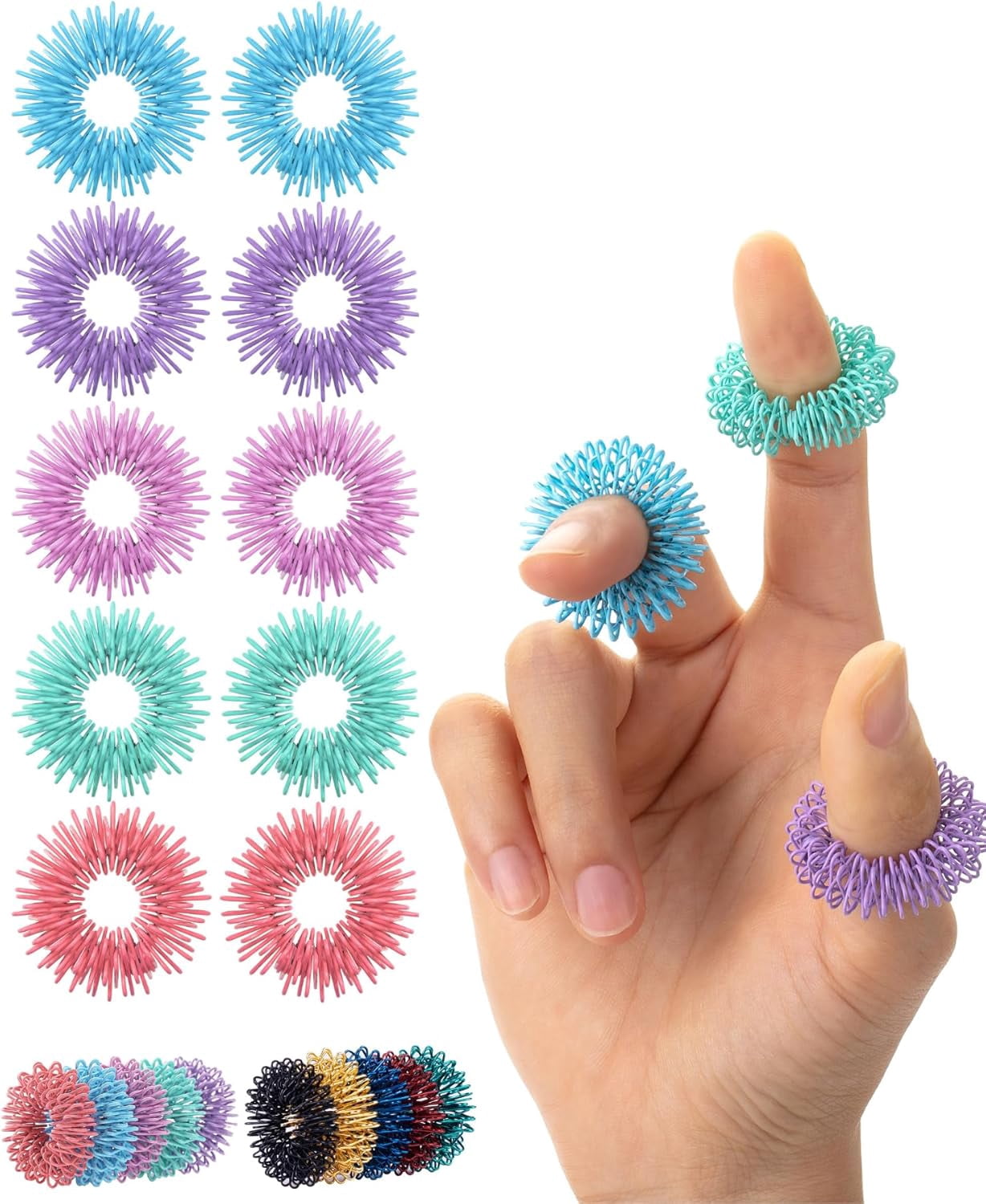Spiky Sensory Rings, 10 Pack, Stress Relief Fidget Sensory Toys, Fidget ...