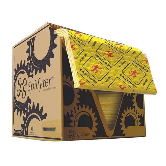 Spilfyter Sorbent Pad, 23 gal, 16 in x 18 in, Universal, Yellow, 100 PK HVU-75