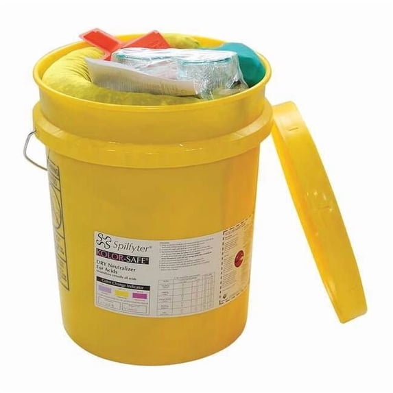 Acid Neutralizing Spill Kit, 3 gal Volume Absorbed per Kit, 5 gal Capacity, Bucket, Yellow