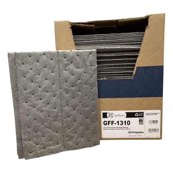 Spilfyter Small Task Absorbent Pads - 13" x 10", 100-Pack - Universal Leak, Drip, and Spill Control, 12 Gal Absorbency- GFF-1310