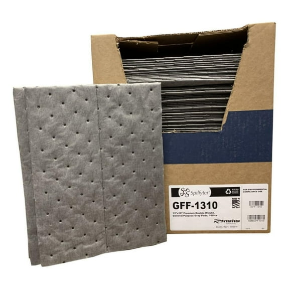 Spilfyter Small Task Absorbent Pads - 13" x 10", 100-Pack - Universal Leak, Drip, and Spill Control, 12 Gal Absorbency- GFF-1310