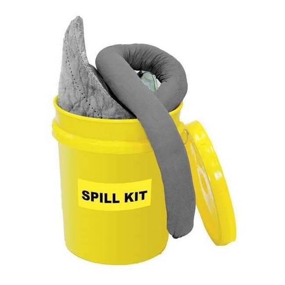 Spill Kit, 4 gal Volume Absorbed per Kit, 5 gal Capacity, Bucket, Gray, 10
