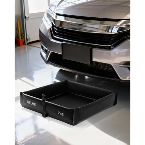 Spill Containment Berm, Folding Duck Pond, Portable Secondary Containment Tray, for Oil Changes and Under Drip Protection (Black, 2' x 2')$$Safety & Emergency