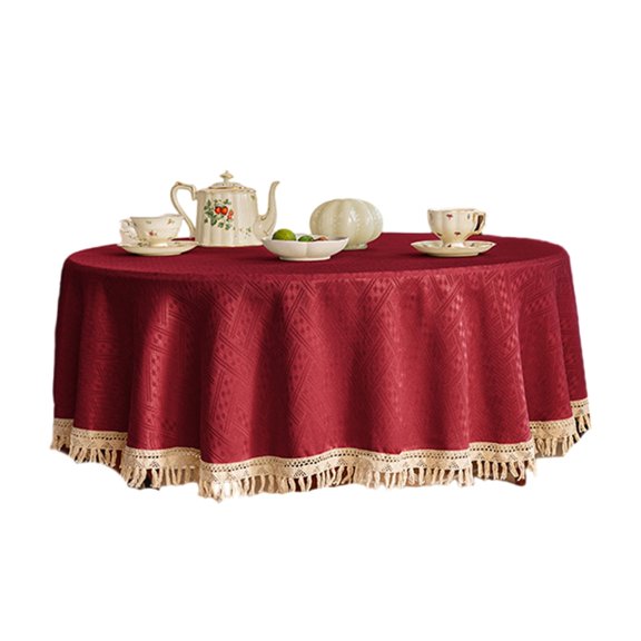 Spill Dining Table Cover Jacquards Embroidery Tassels Edges Wipeable Polyester for Family Gatherings