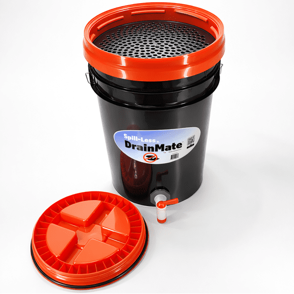 Spill-Less DrainMate 24 Quart Oil Drain Container, Sealed Lid for Easy Transport, On-Off Spigot for Precise Fluid Transfer, Made in USA