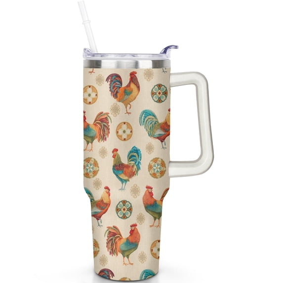 Spill Proof 40oz Chicken Tumbler with Handle and Straw – Double Insulated Travel Cup, Perfect Gift for Men Women