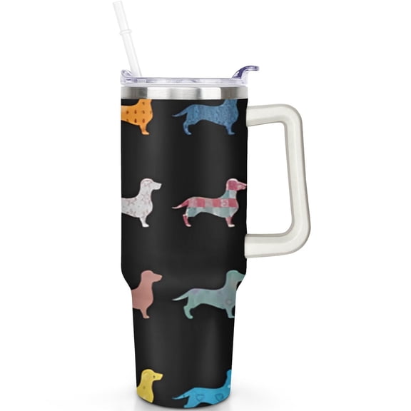 Spill Proof 40oz Dog Coffee Travel Tumbler with Handle and Straw – Double Insulated Mug Gift for Dog Lovers and Travelers