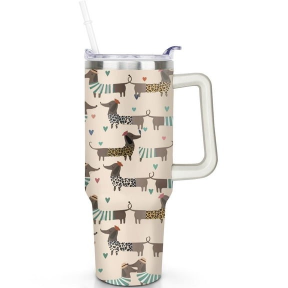 Spill Proof 40oz Dog Coffee Travel Tumbler with Handle and Straw – Double Insulated Mug Gift for Dog Lovers and Travelers