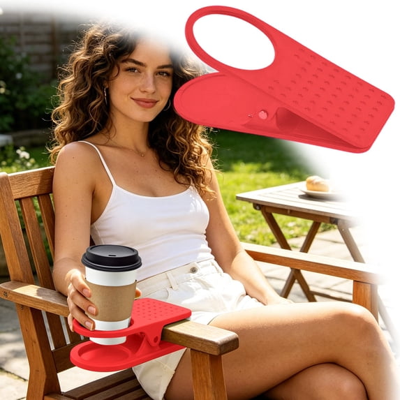 Spill-Proof Adjustable Clamp Cup Holder Portable Drink Clip Fits Adirondack Chair Pool Cruise RV Patio Kitchen Office Outdoor Universal Tumbler & Water Bottle Beverage Accessory (C)