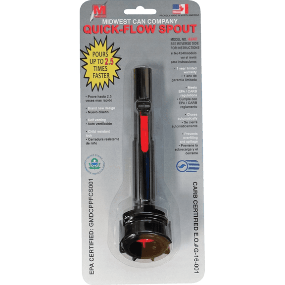 Spill-Proof Fuel Can Spout - Single Pack Residential Use, Standard Application