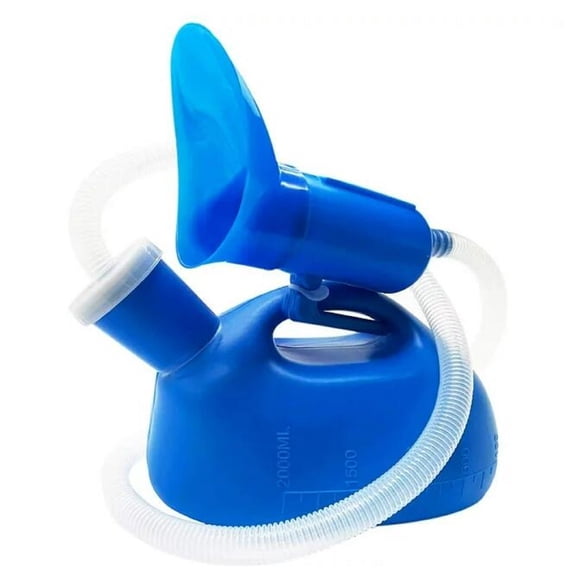 Spill-Proof Large Portable Male Urinal Bottle, 67.6Oz Bedside Pee Container With Soft Funnel & Long Hose, Durable Plastic Waste Vessel, Convenient for Seniors, Wheelchair Users, Bedridden,Blue