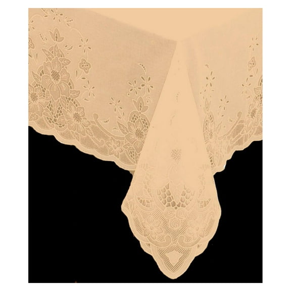 Spill Proof Vinyl Lace tablecloth, Easy Care with Vinyl Backing Spill Proof (60x90 Inches Rectangular, Bone Beige