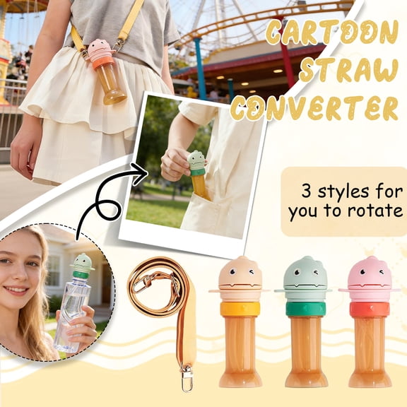 Spill Proof Water Bottle, Water BottleforToddler, Water BottlewithStrap, Cute Dinosaur Accessory, Apple Green, Water Bottle Straw Adapter, 1 Set Carry Strap Leak Resistant