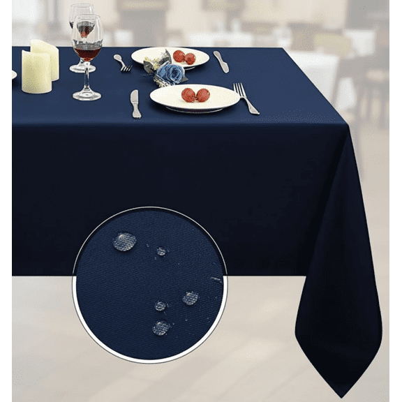 Spill-Proof Water-Resistant Microfiber Tablecloth, Oil-Proof Rectangle Fabric Table Cover for Indoor and Outdoor Use, Decorative and Easy-Clean (Navy Blue, 60x84 Inches)