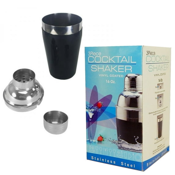 Spill Stop 3pc Stainless Steel Vinyl Coated Cocktail Shaker, 16oz
