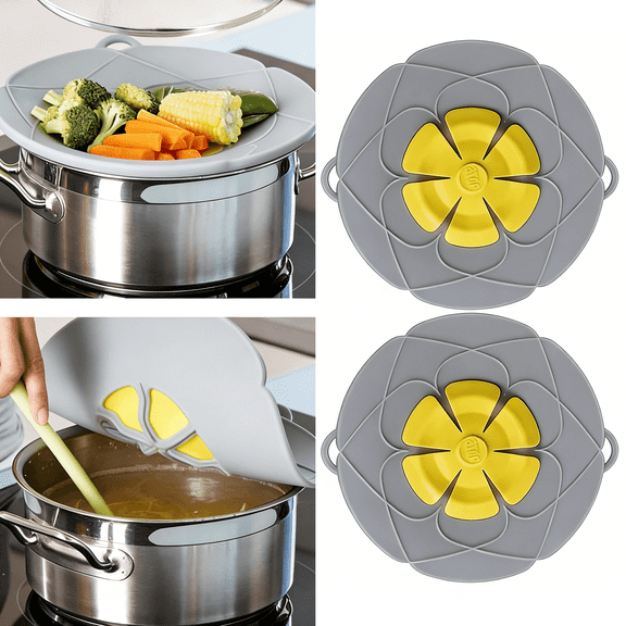 Spill Stopper Lid, Anti Spill & Boil Over Safeguard, Silicone Pot Cover, Multi-Function Kitchen Tool 10.2"gray