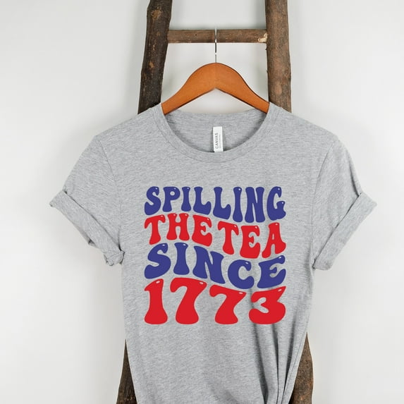 Spilling The Tea Since 1773 Groovy Patriotic Shirt, 4th of July T-shirt, History Teacher American Shirt, History Buff Boston Tea Party Tee (Colors:Athletic Heather; Sizes:3XL;)