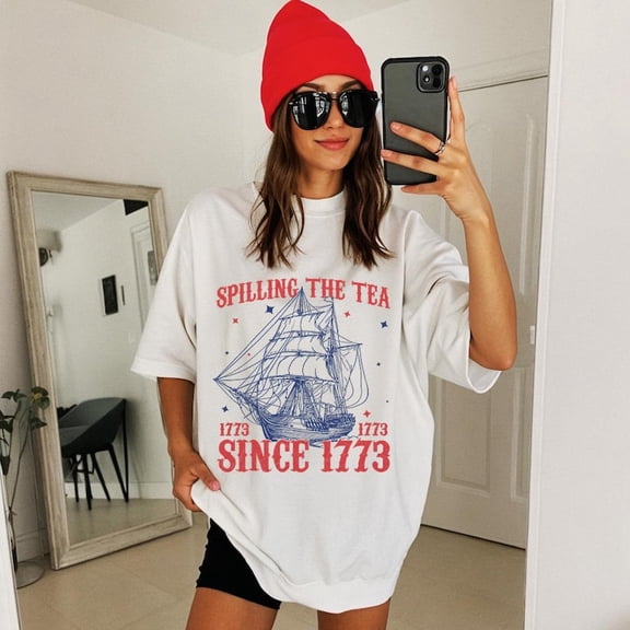 Spilling the Tea 1773 T-shirt, Vintage Ship, 4th of July, Retro USA, American History Humor, Independence Day Shirt