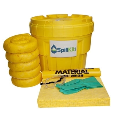 Emergency Response Chemical Biological Spill Kit - Includes 20 Gallon Drum, Absorbent Pads & Socks, Disposal Bag, & Safety Equipment
