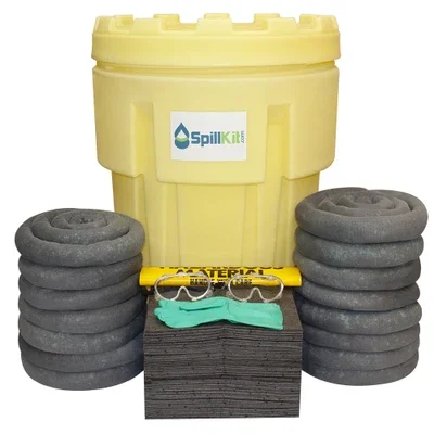 Spillkit Emergency Response Universal Spill Kit - Includes 95 Gallon Drum, Absorbent Pads & Socks, Disposal Bag, & Safety Equipment