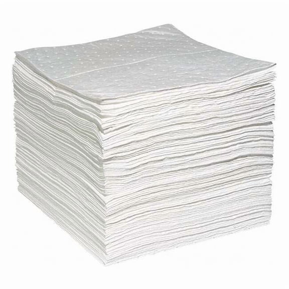 Absorbent Pad, 15 in W x 19 in L, Absorbs 26.3 gal. per Pkg, Oil, White, Poly Bag, 100PK