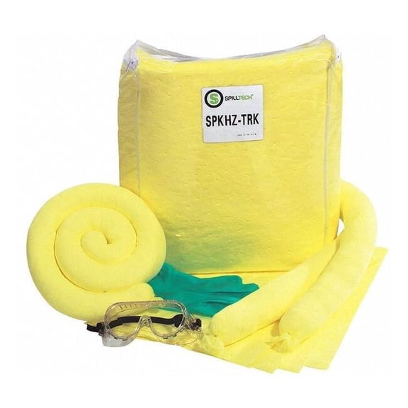 Spilltech Spill Kit, 8 gal Volume Absorbed per Kit, Bag, Clear, 29 SPKHZ-TRK