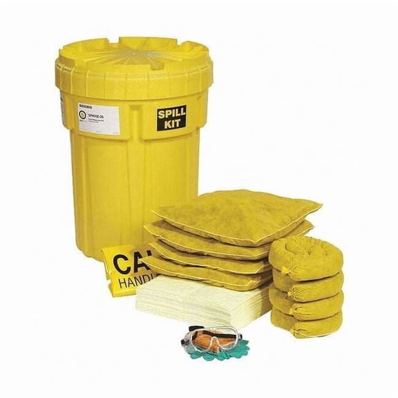 Spill Kit, 23 gal Volume Absorbed per Kit, 30 gal Capacity, Drum, Yellow, 52