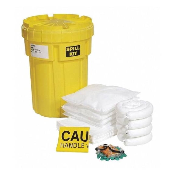 Spill Kit, 23 gal Volume Absorbed per Kit, 30 gal Capacity, Drum, Yellow, 52