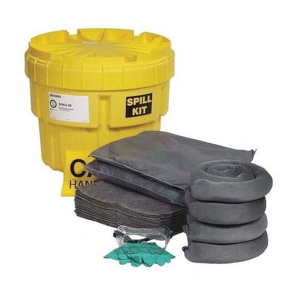 Spill Kit, 16 gal Volume Absorbed per Kit, 20 gal Capacity, Drum, Yellow, 47