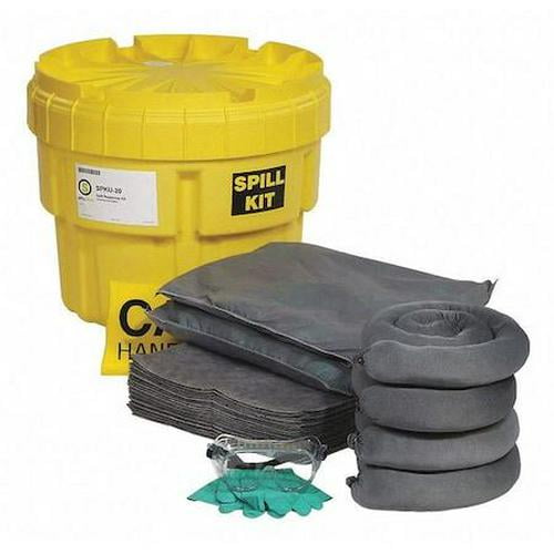 Spill Kit, 16 gal Volume Absorbed per Kit, 20 gal Capacity, Drum, Yellow, 47