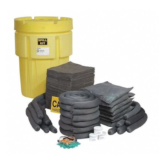 Spill Kit, 87 gal Volume Absorbed per Kit, 95 gal Capacity, Drum, Yellow, 196