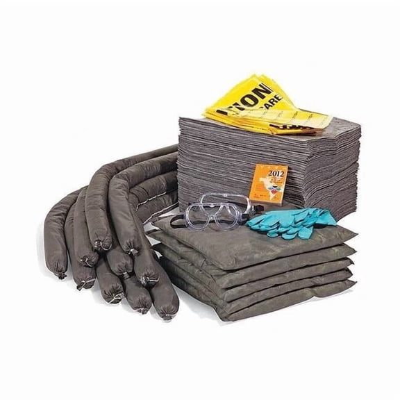 Spill Kit Refill, 52 gal Volume Absorbed per Kit, 55 gal Capacity, Box, Clear, 144