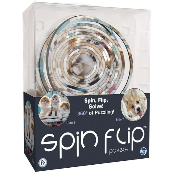 Spin Flip Puzzle: Puppies & Kittens 2L- 14 Rings - 2-In-1: Double-Sided Puzzle, Spin-Flip-Solve, 360 Degress Of Puzzling, Fidget Toy, Adults & Kids 8+
