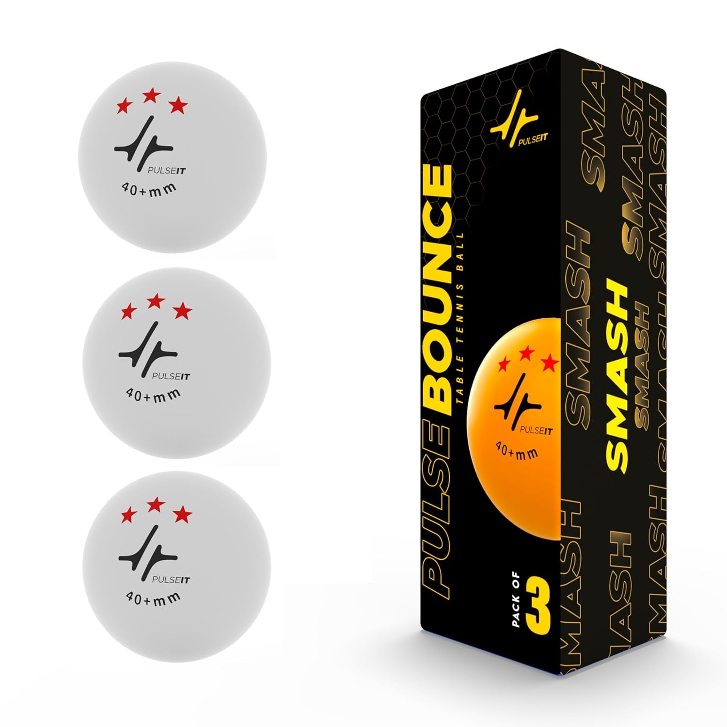 Spin - High Performance Table Tennis Balls, 40+ for Professional Matches, 3-Star Ping Pong Balls for Kids & Adults Training, Durable ABS Plastic (White) (Pack of 3)