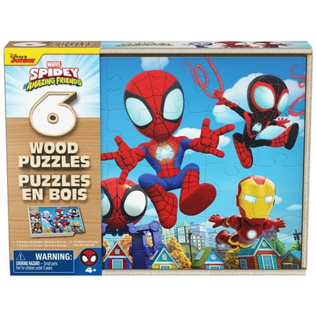 Spin Master Games, 6-Pack of Spidey and Friends Wood Jigsaw Puzzles for Kids Ages 3 and Up