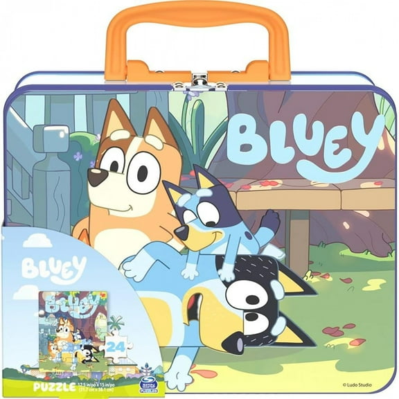 Spin Master Games Bluey and Family Tin Lunch Box with 24-Piece Puzzle