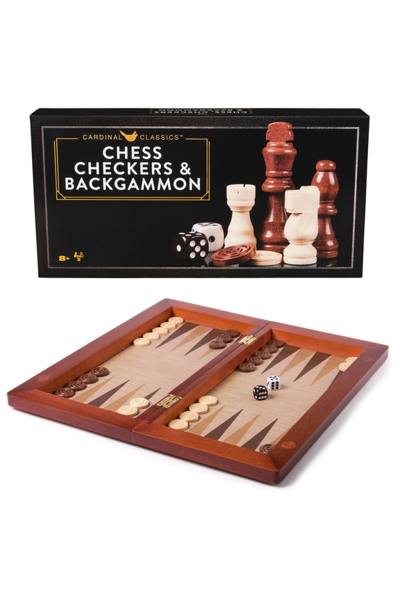 Spin Master Games, Cardinal Classics, Wood Chess, Checkers, and Backgammon Set, Ages 8 and up