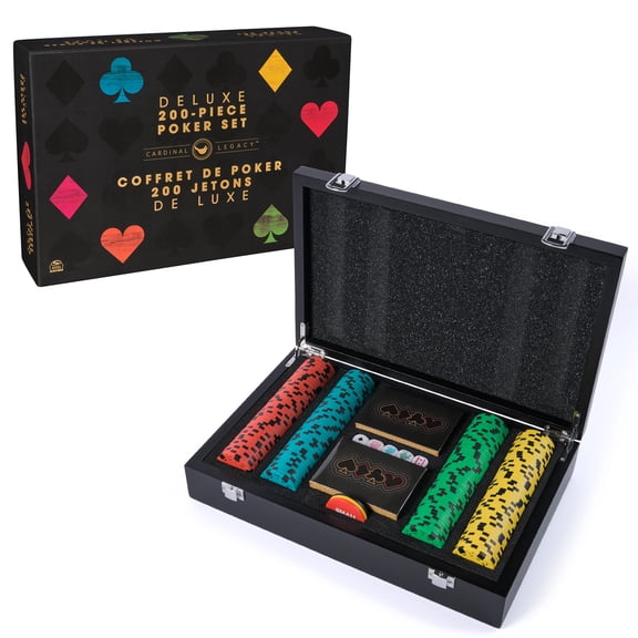 Spin Master Games, Cardinal Legacy  200-Piece Poker Set, Premium Dual-Toned Poker Chips in Wooden Storage Case, Valentine's Day Gifts for Couples, 2-10 Players, for Ages 10 & Up