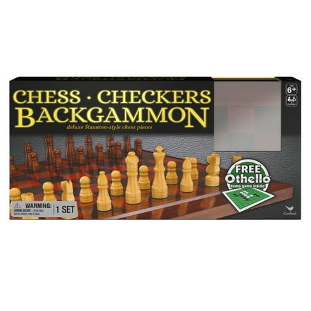 Spin Master Games Classic 4-in-1 Wooden Board Game Set, Chess, Checkers, Backgammon, Othello