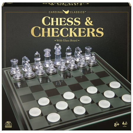 Spin Master Games, Clear Chess and Checkers Set with Glass Gameboard, for Ages 8+