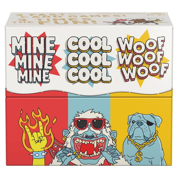 Spin Master Games, Family Card Games 3 Pack: Cool Cool Cool, Woof Woof Woof & Mine Mine Mine, Family Game Night, Valentine's Day Gifts for Couples, 2-8 Players, for Ages 7 & Up